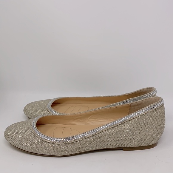 Badgley Mischka American Glamour Women’s Sparkly Gold Rhinestone Slip On Flats - Picture 7 of 14